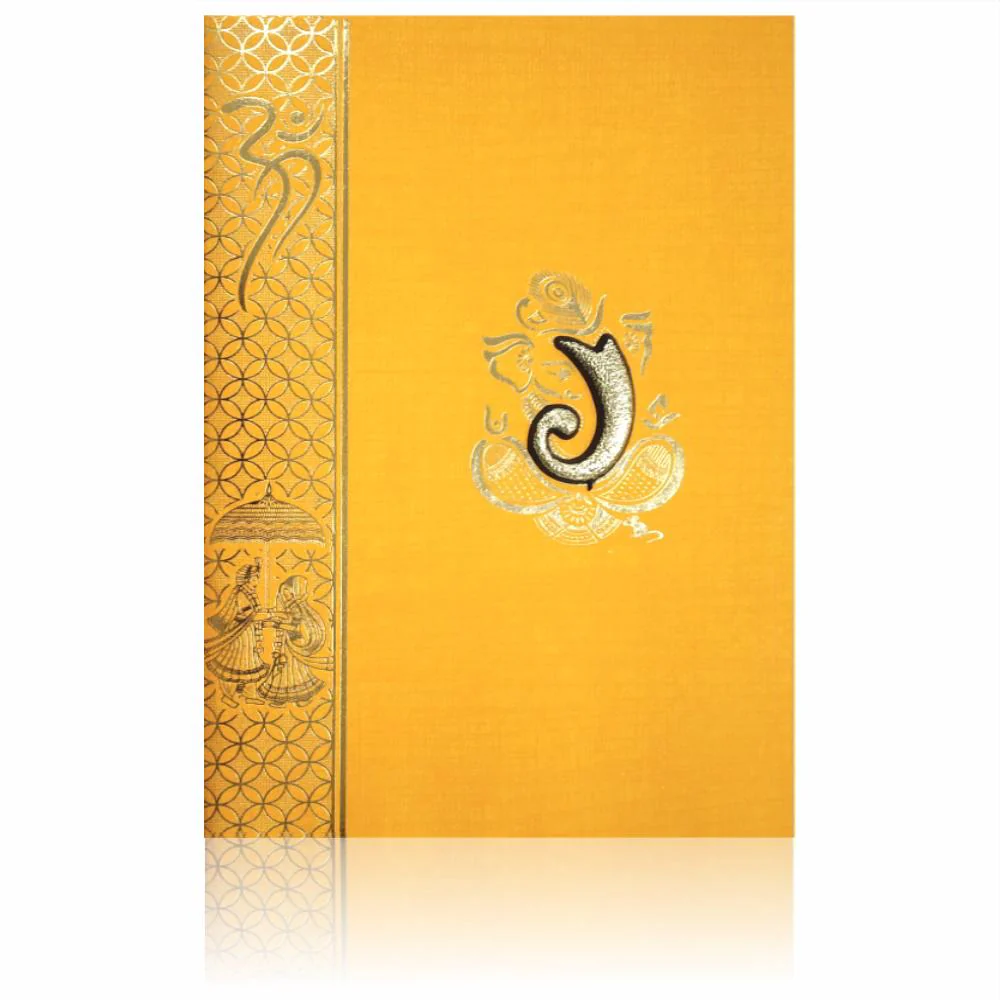 Orange Prince Paper Print Hindu Wedding Card With Gold Foiling Print Design-KNPM709O - Image 3
