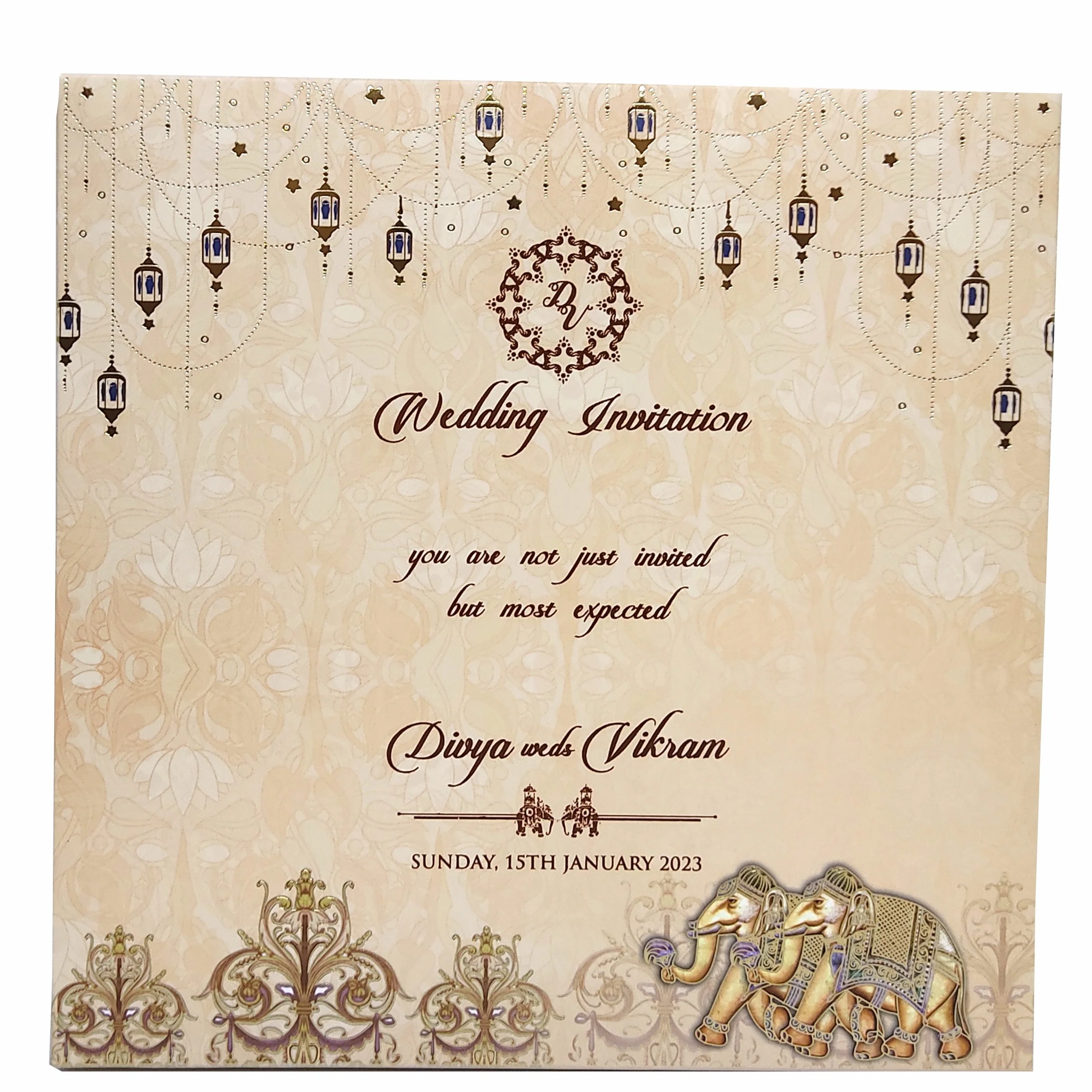 Floral Padded Scodix Wedding Card With Elephant Design-KNPO01ZE - Image 4