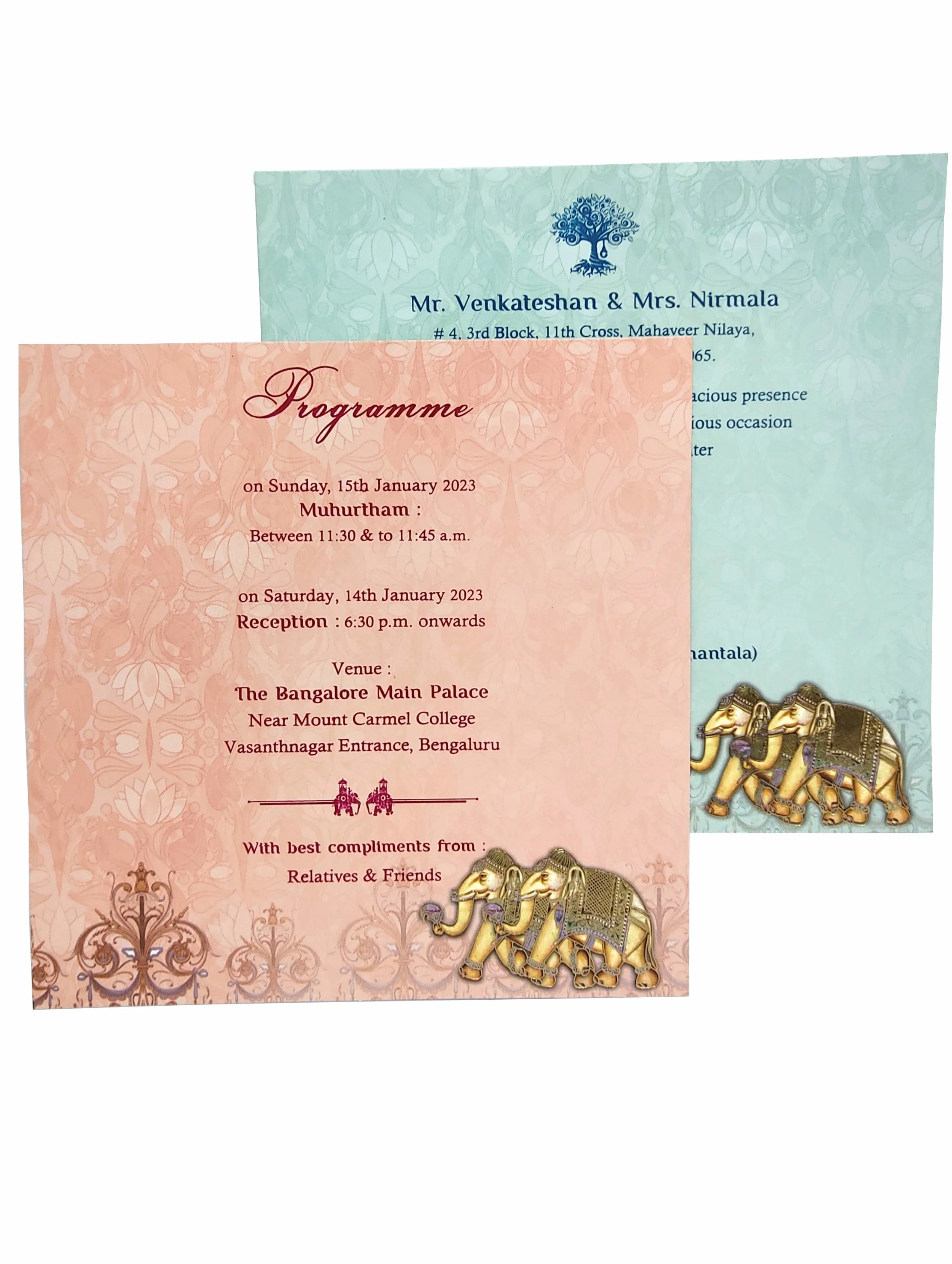 Floral Padded Scodix Wedding Card With Elephant Design-KNPO01ZE - Image 5
