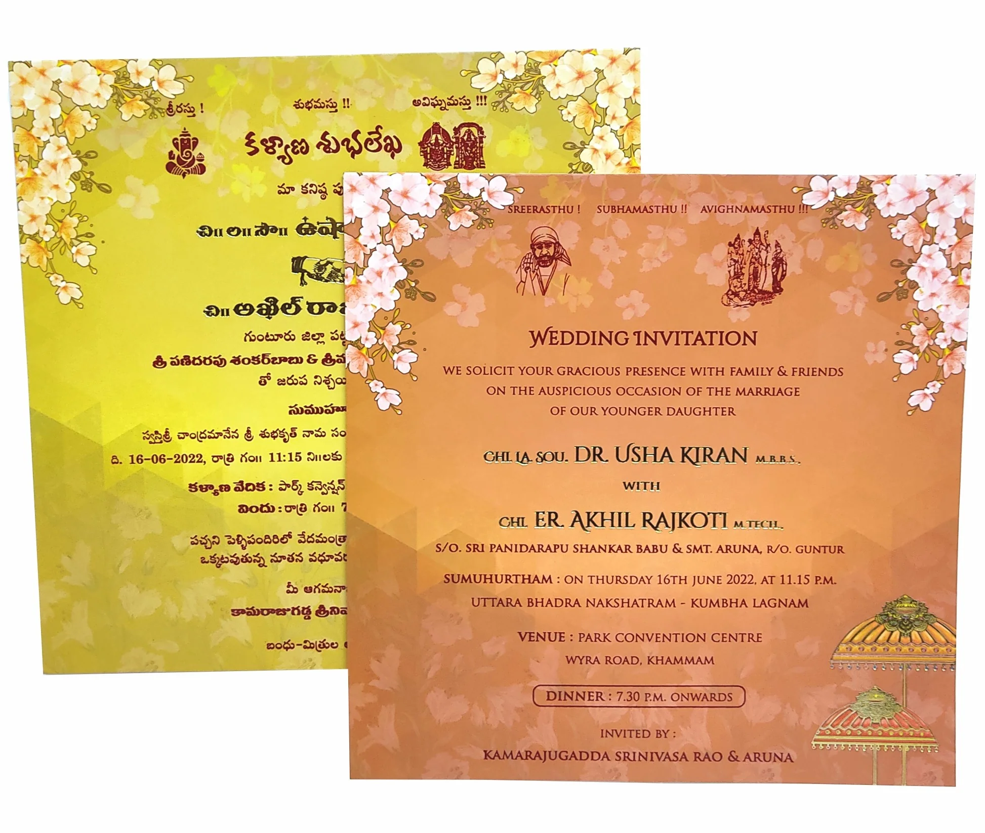 Red padded pink floral and designed umbrella scodix invitation card-KNPO03ZU - Image 5