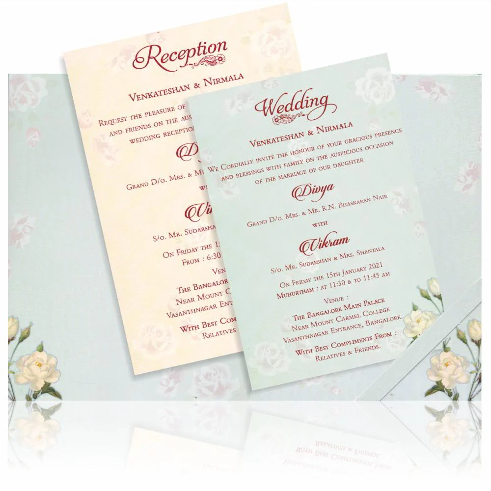 Blue Floral Invitation Card-KNPO4503G - Image 5