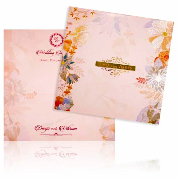 Orange Pastel Floral Padded Invitation Card-KNPO5508O - Image 2