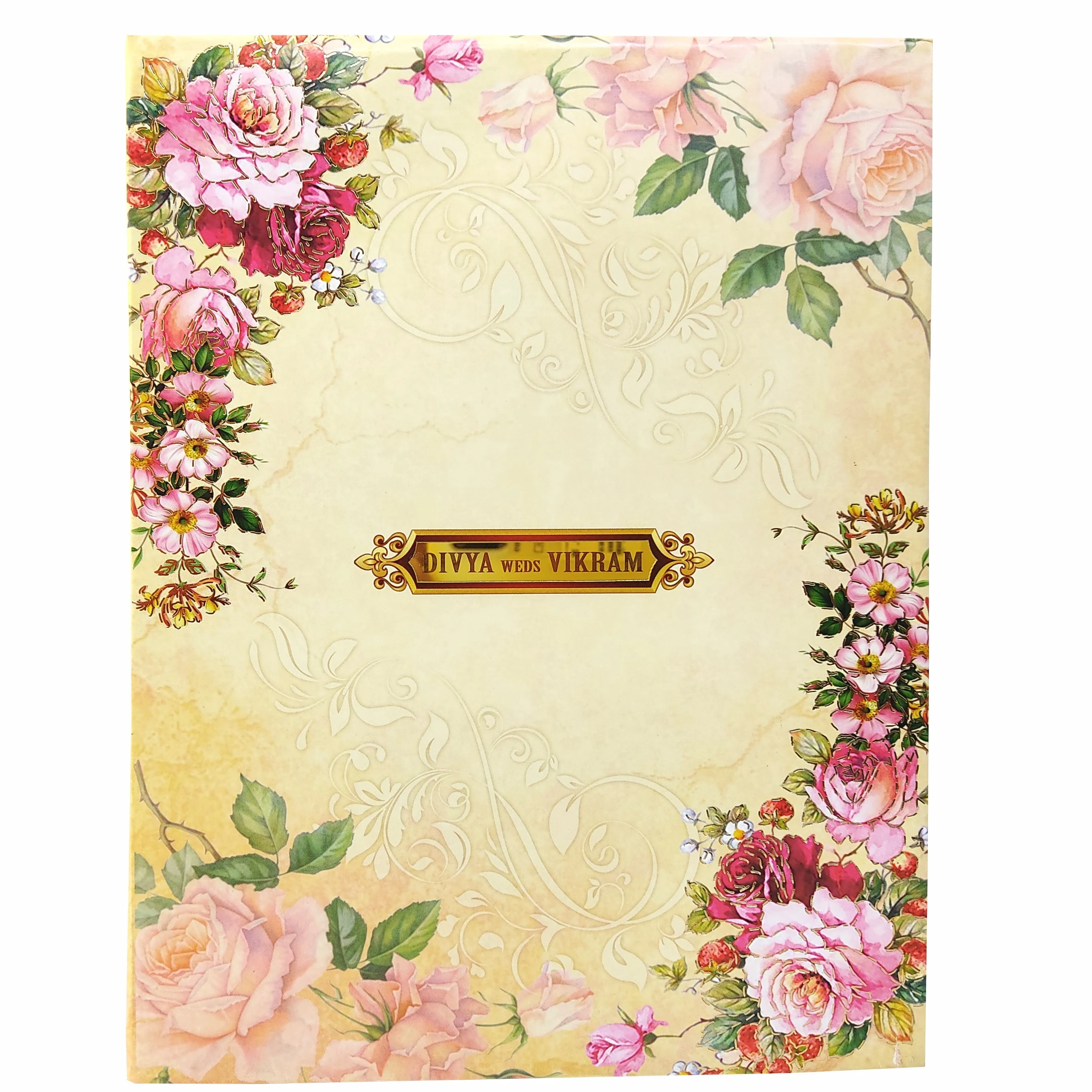 Cream Padded Floral Design In Offset With Roses And Name Plate-KNPO8504C - Image 2