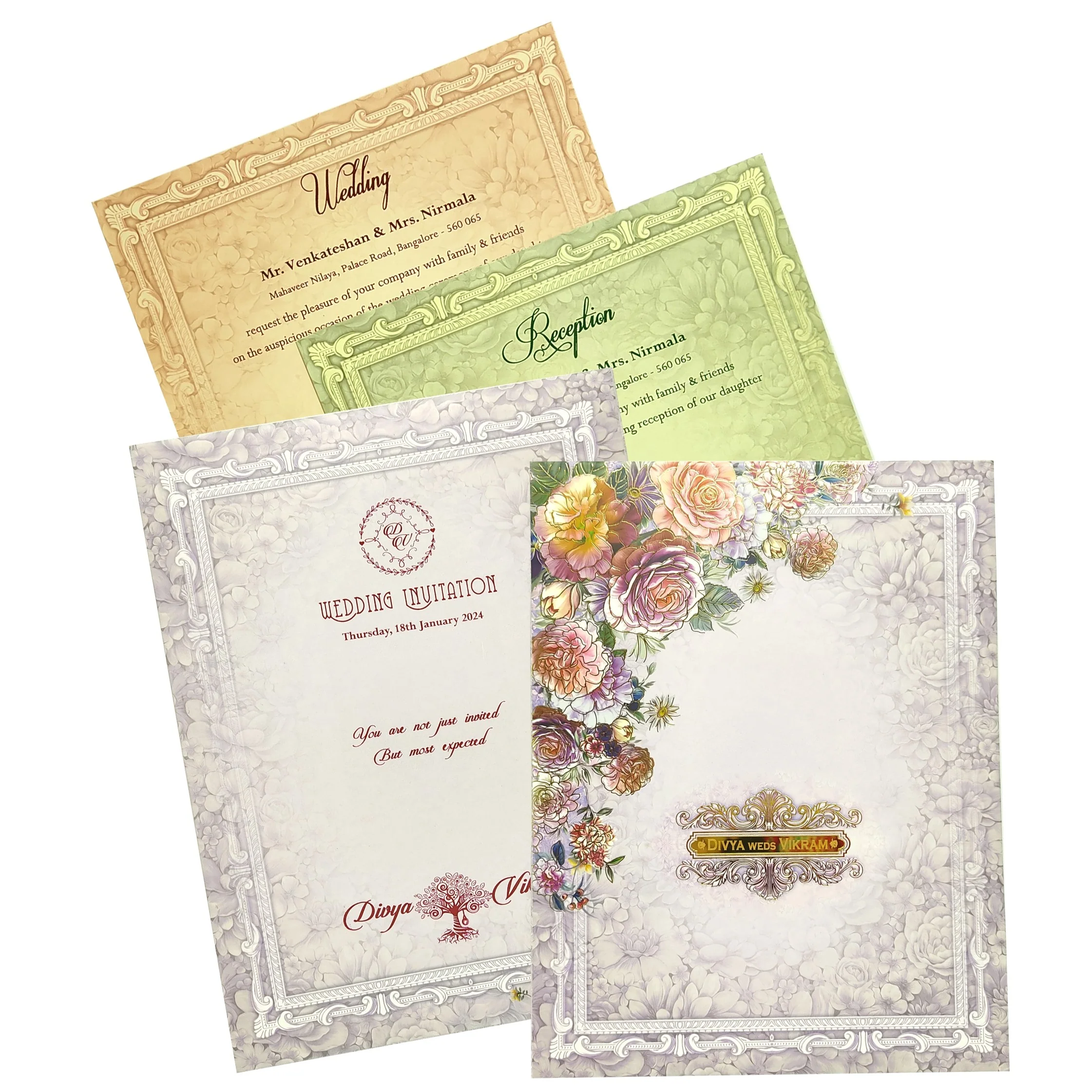Lavender Padded Pastel Floral Design In Offset-KNPO8507P