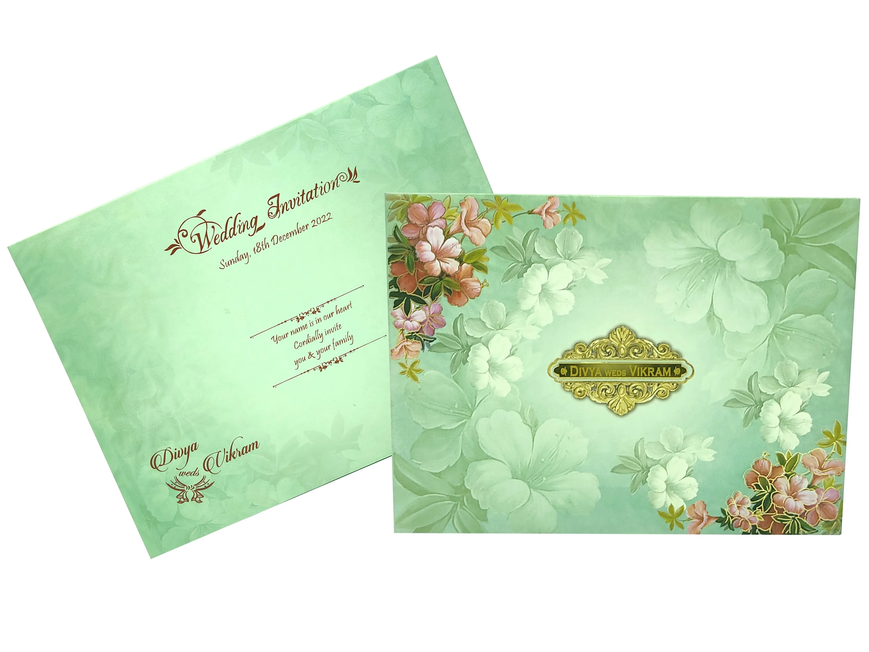 Green Padded Floral Design In Offset With Lamination-KNPO9902G - Image 2