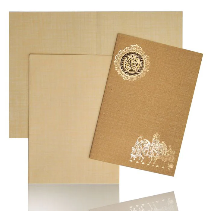 Brown Gold Prince Paper Print With Gold Foiling Baraat Print And Ganesh Sticker-KNPP717N