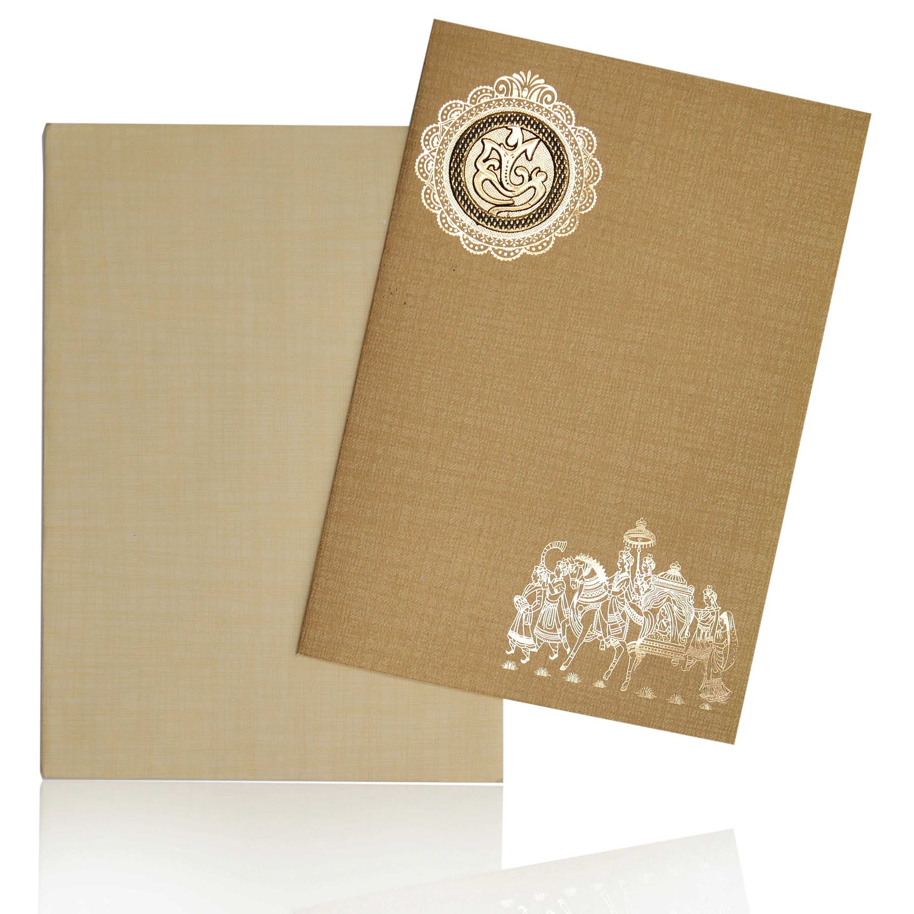 Brown Gold Prince Paper Print With Gold Foiling Baraat Print And Ganesh Sticker-KNPP717N - Image 2