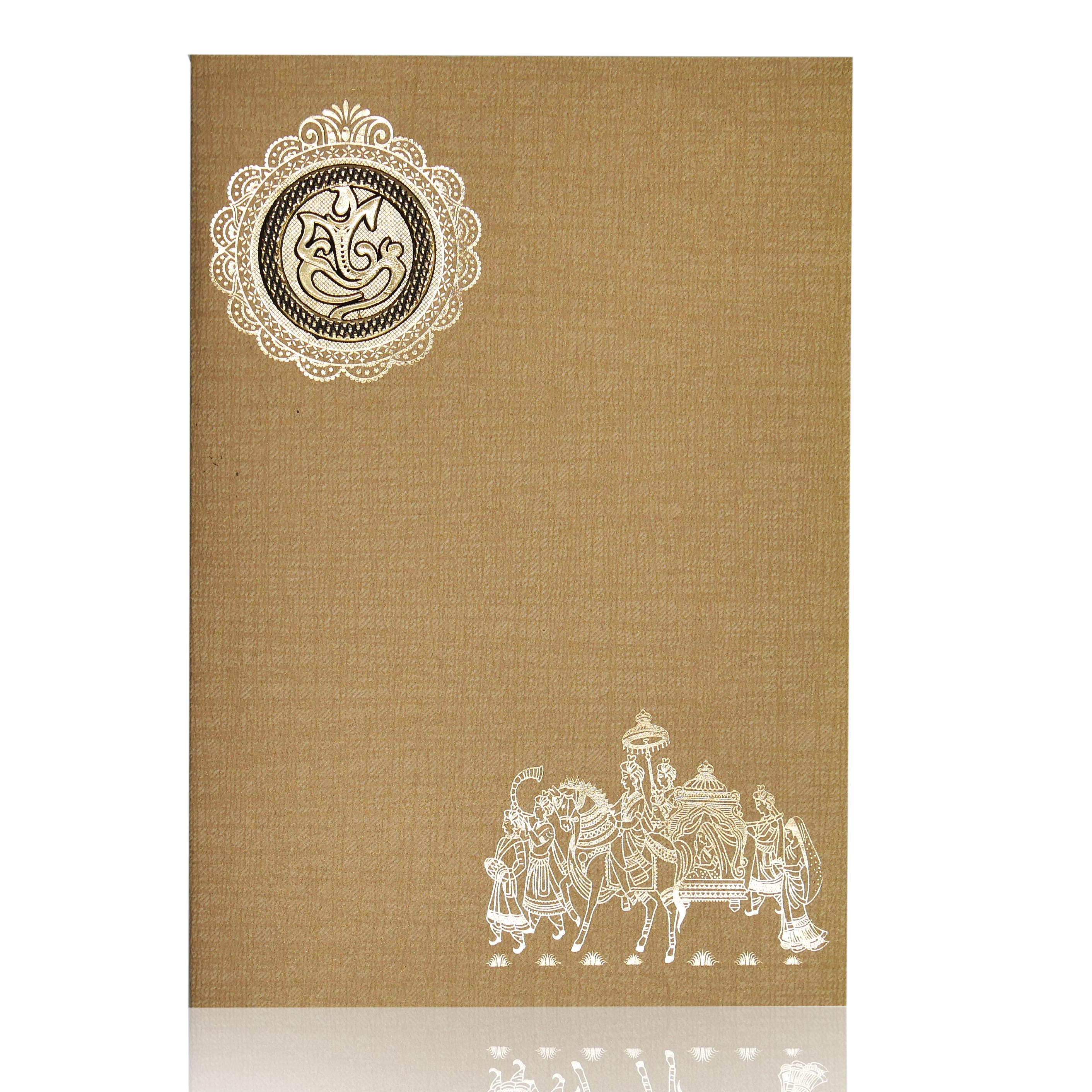 Brown Gold Prince Paper Print With Gold Foiling Baraat Print And Ganesh Sticker-KNPP717N - Image 3