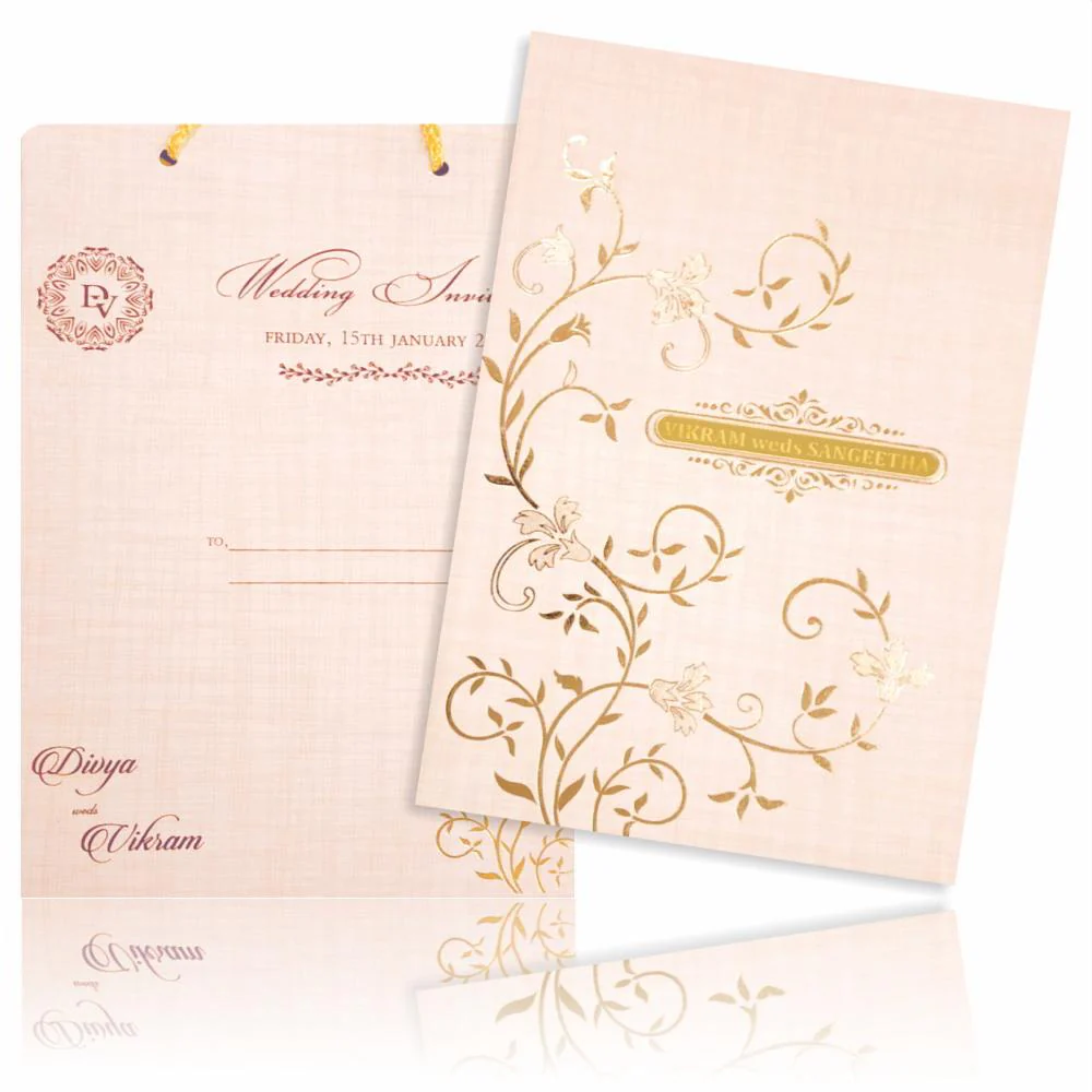 Sandal Designer Padded Wedding Card In Gold Foiling With Bag-KNPR4504S - Image 2