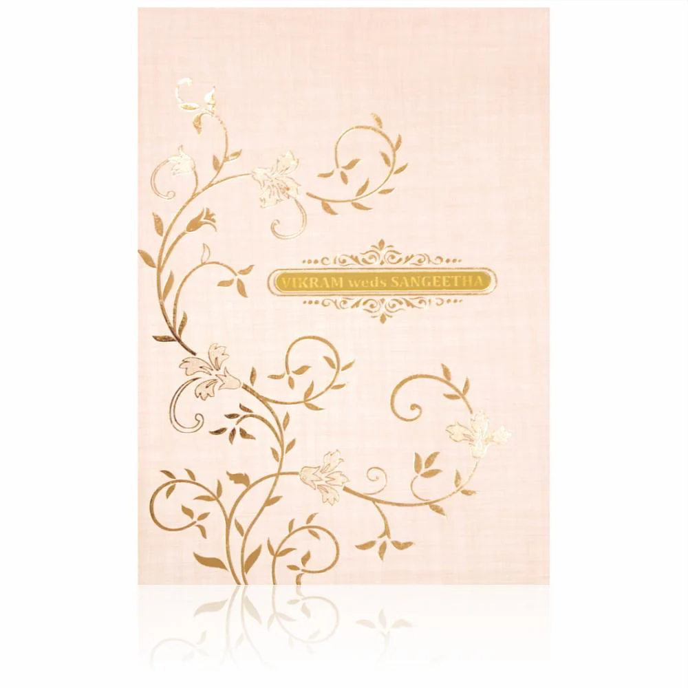 Sandal Designer Padded Wedding Card In Gold Foiling With Bag-KNPR4504S - Image 3