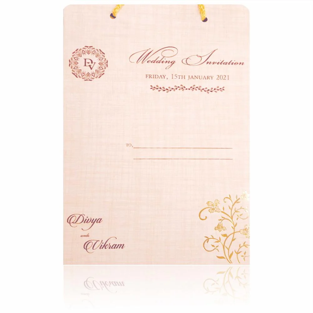 Sandal Designer Padded Wedding Card In Gold Foiling With Bag-KNPR4504S - Image 4