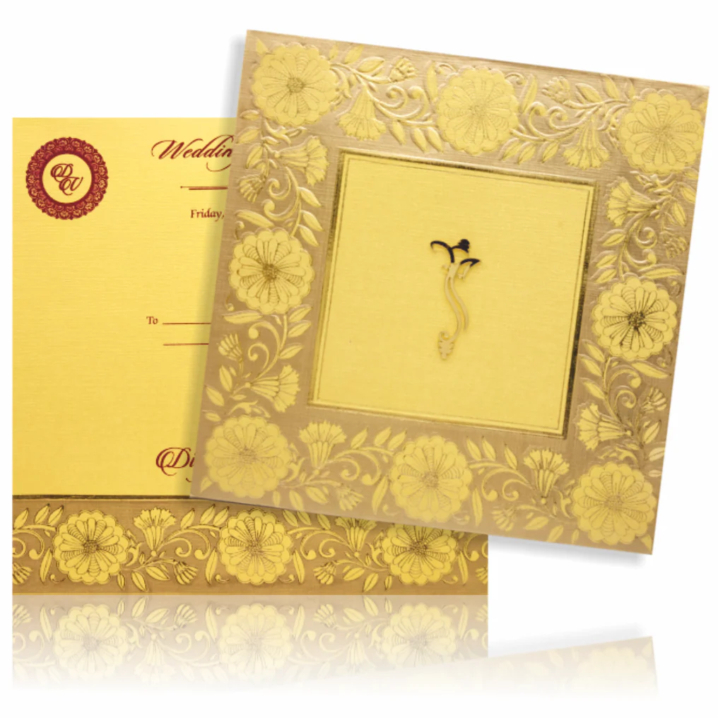 Yellow Floral Padded Invitation Card-Knps6503g - Image 2