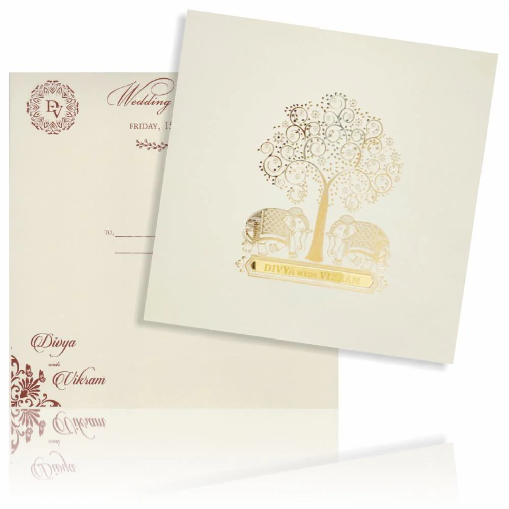 Tender grey elephant with tree scodix invitation card-KNPS6507C - Image 2