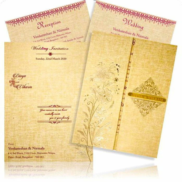 Brown Gold Designer Padded Invite With Name Plate-KNPS9513N