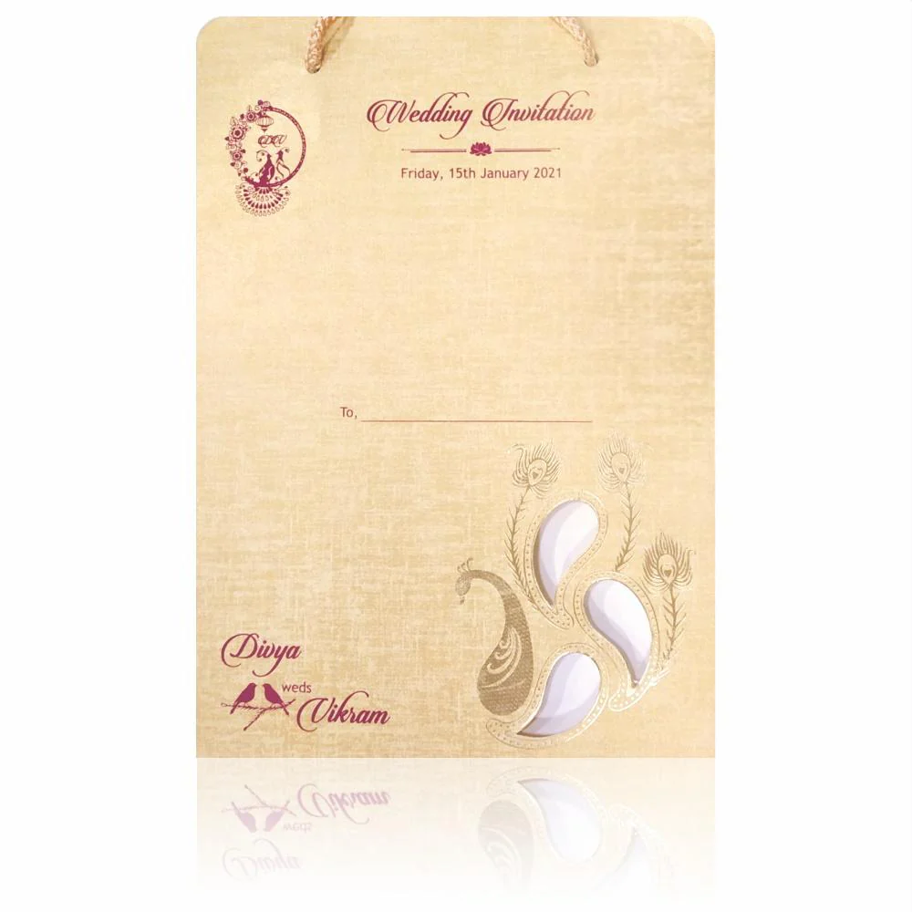 Brown Gold Premium Padded Invite With Peacock Design-KNPS9516N - Image 4