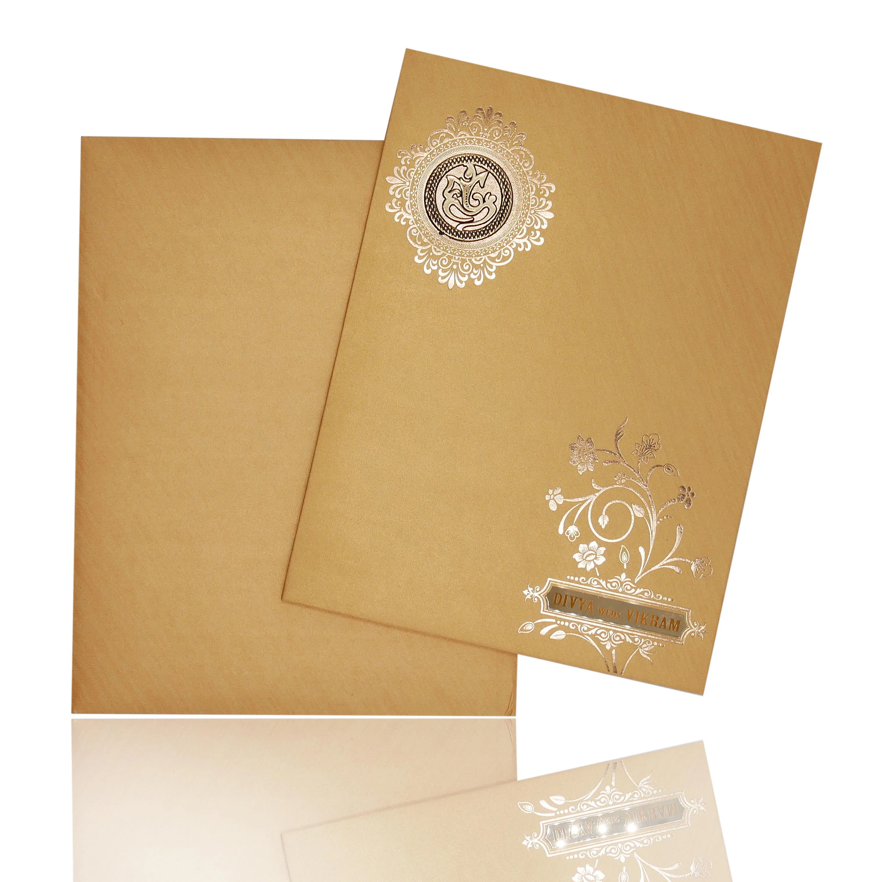 Gold Metallic Floral Print And Ganesha With Gold Foiling-KNR5702G - Image 2