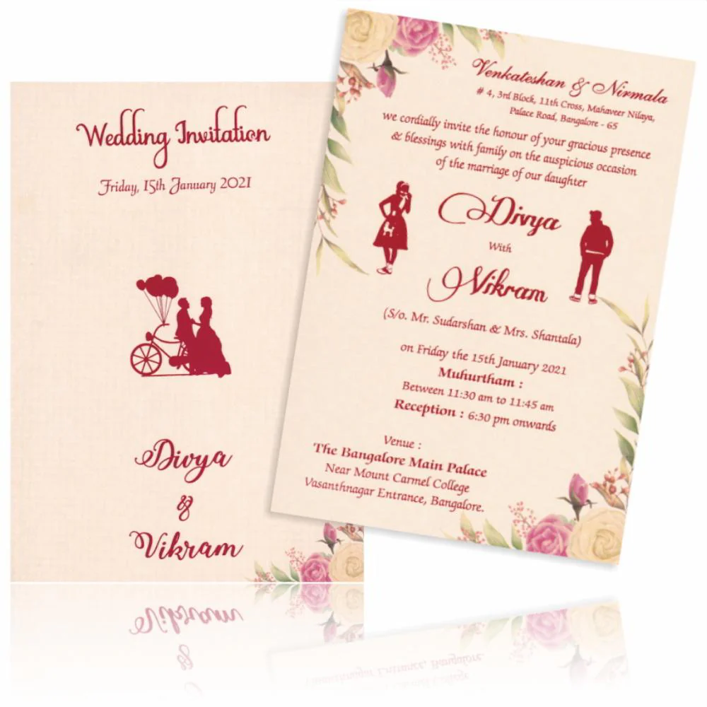 Pink floral single sheet invitation card-KNS051ND
