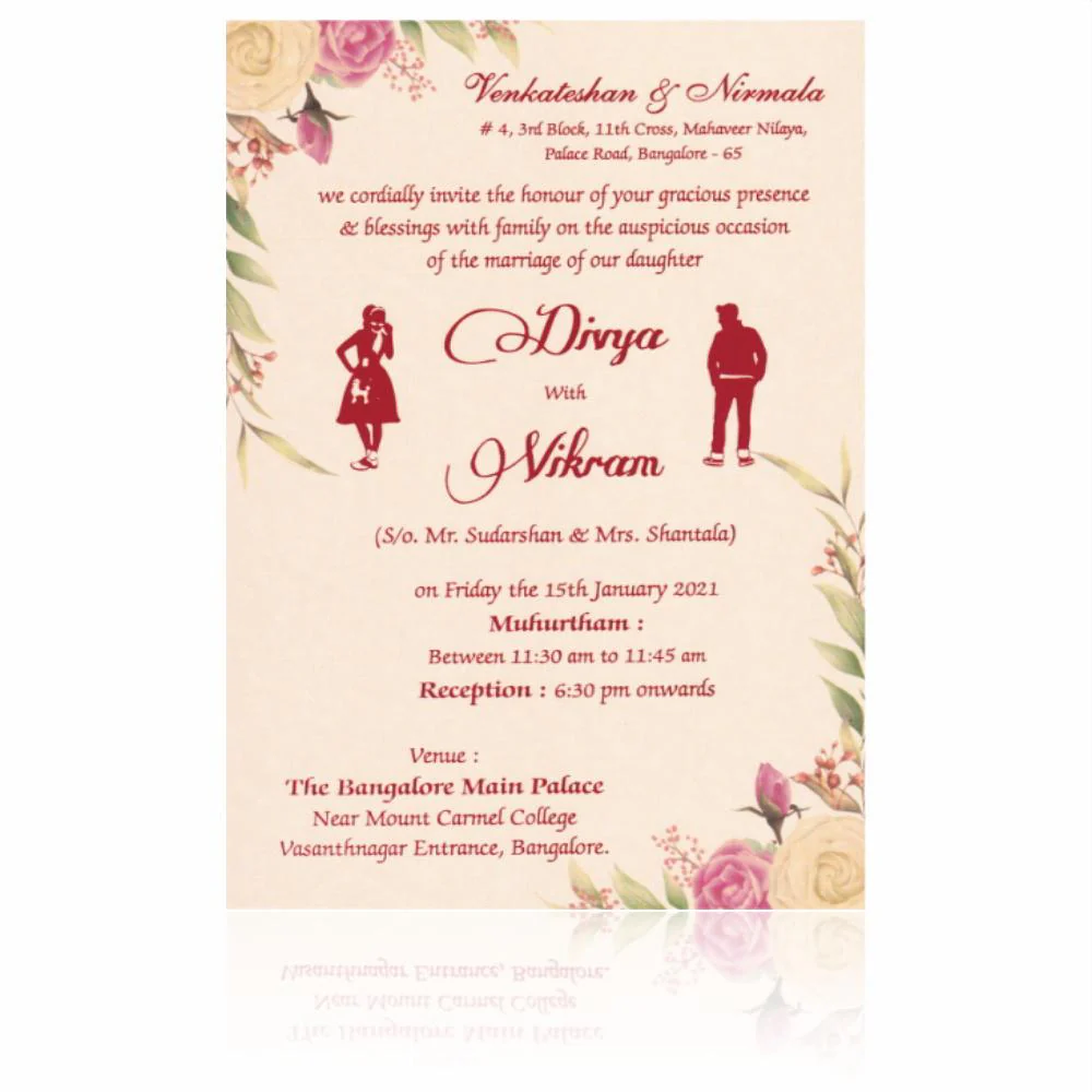 Pink floral single sheet invitation card-KNS051ND - Image 2