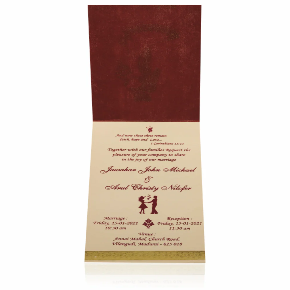 Classy Dark Red Single Sheet Wedding Invitation Card-KNS9003W - Image 4