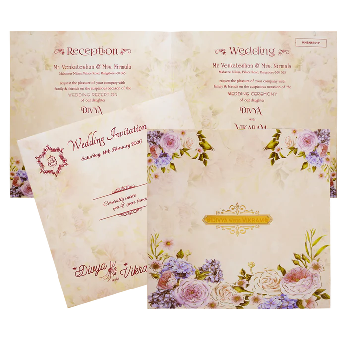 Pastel Pink Floral Sonnet Offset Print Design With Name Plate-KNSN6701P