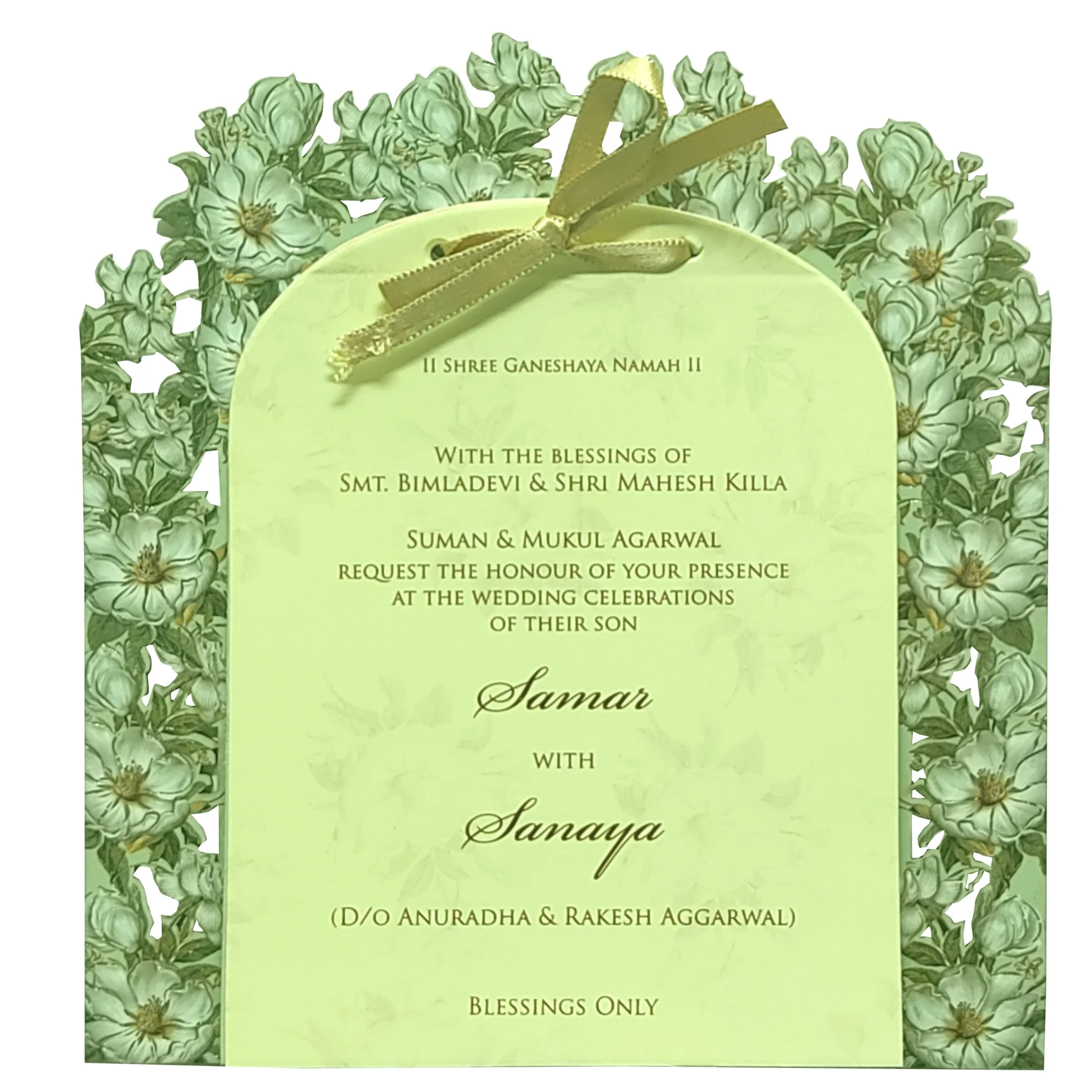 Olive green floral laser cut board invitation card-KPR07910 - Image 3