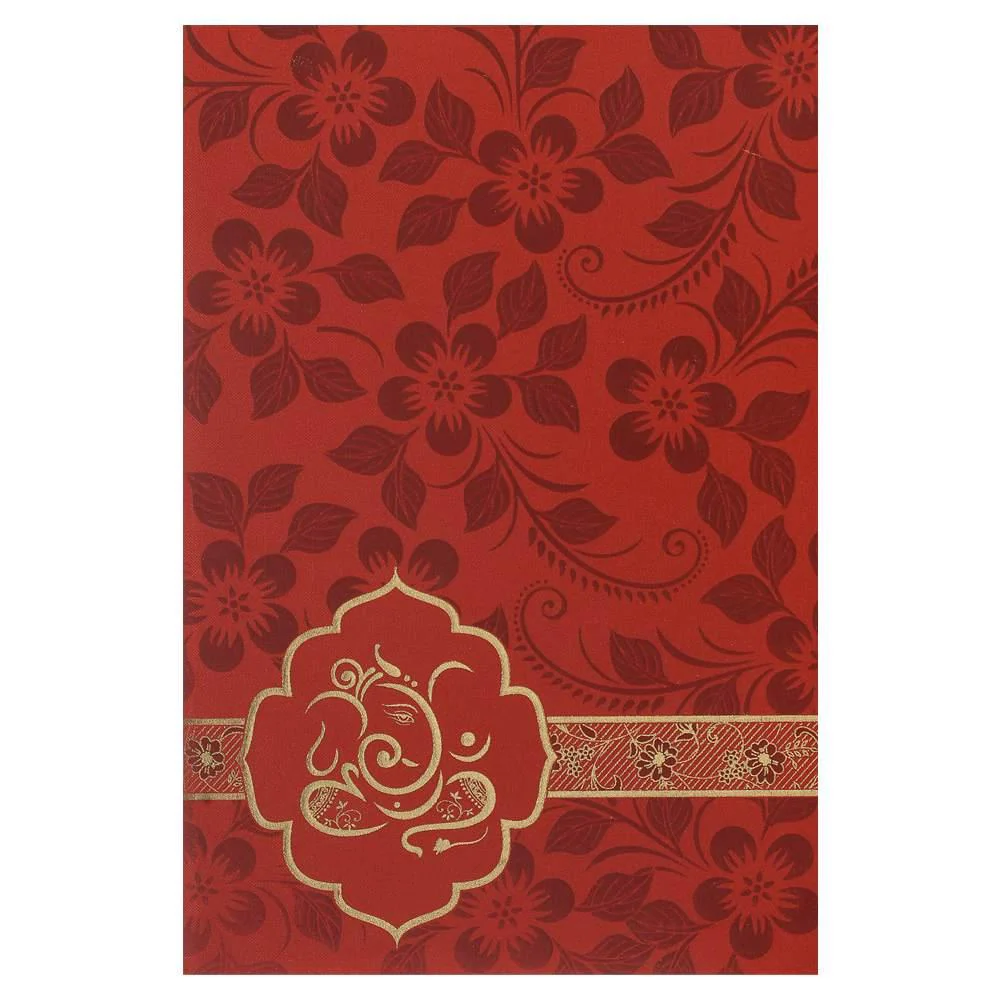 Invitation Card - Mesmerizing Red Floral Ganesha Wedding Card-KNK1914 - Image 2