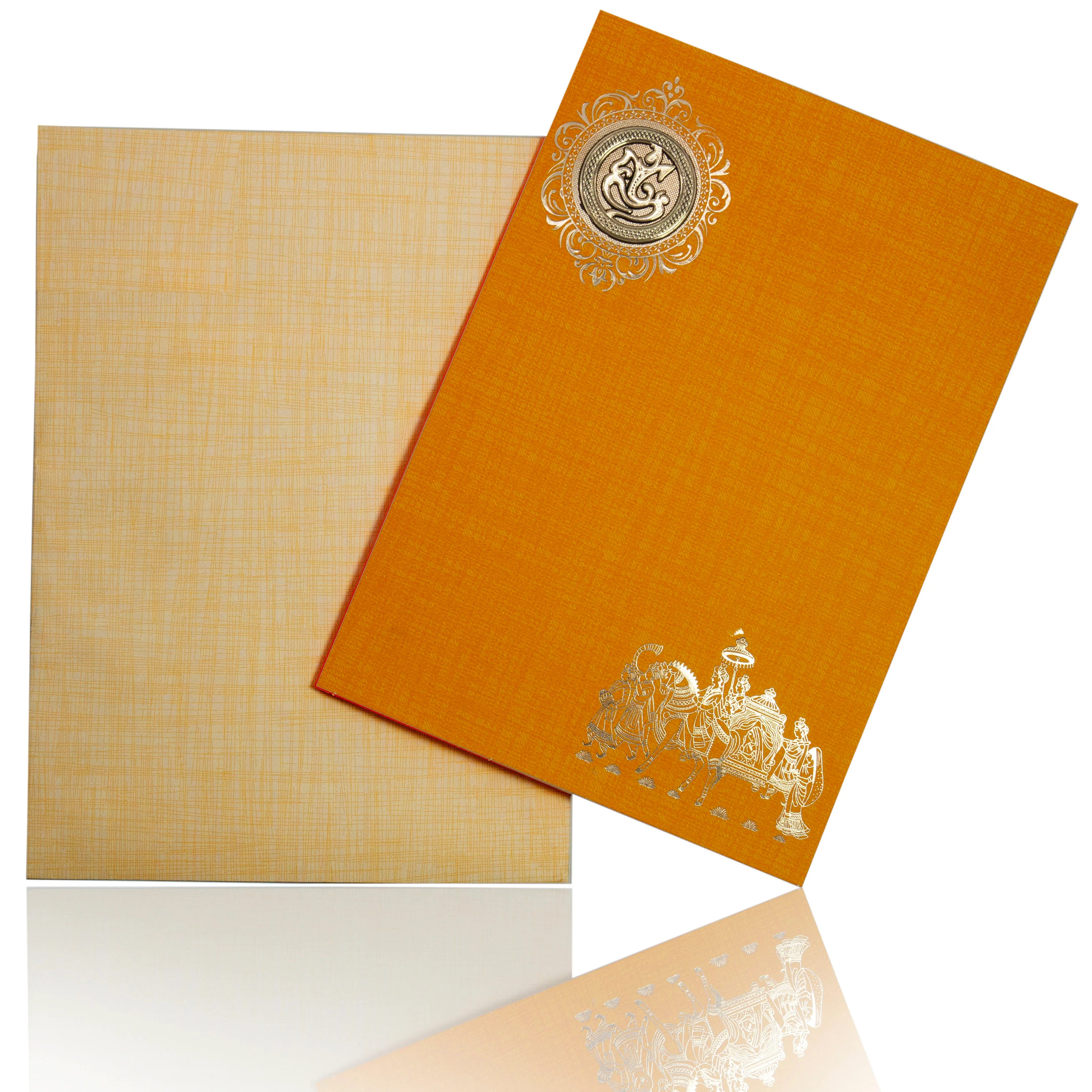 Orange Classic Paper With Gold Foiling Baraat Print And Ganesh Sticker-KNCP825O - Image 2
