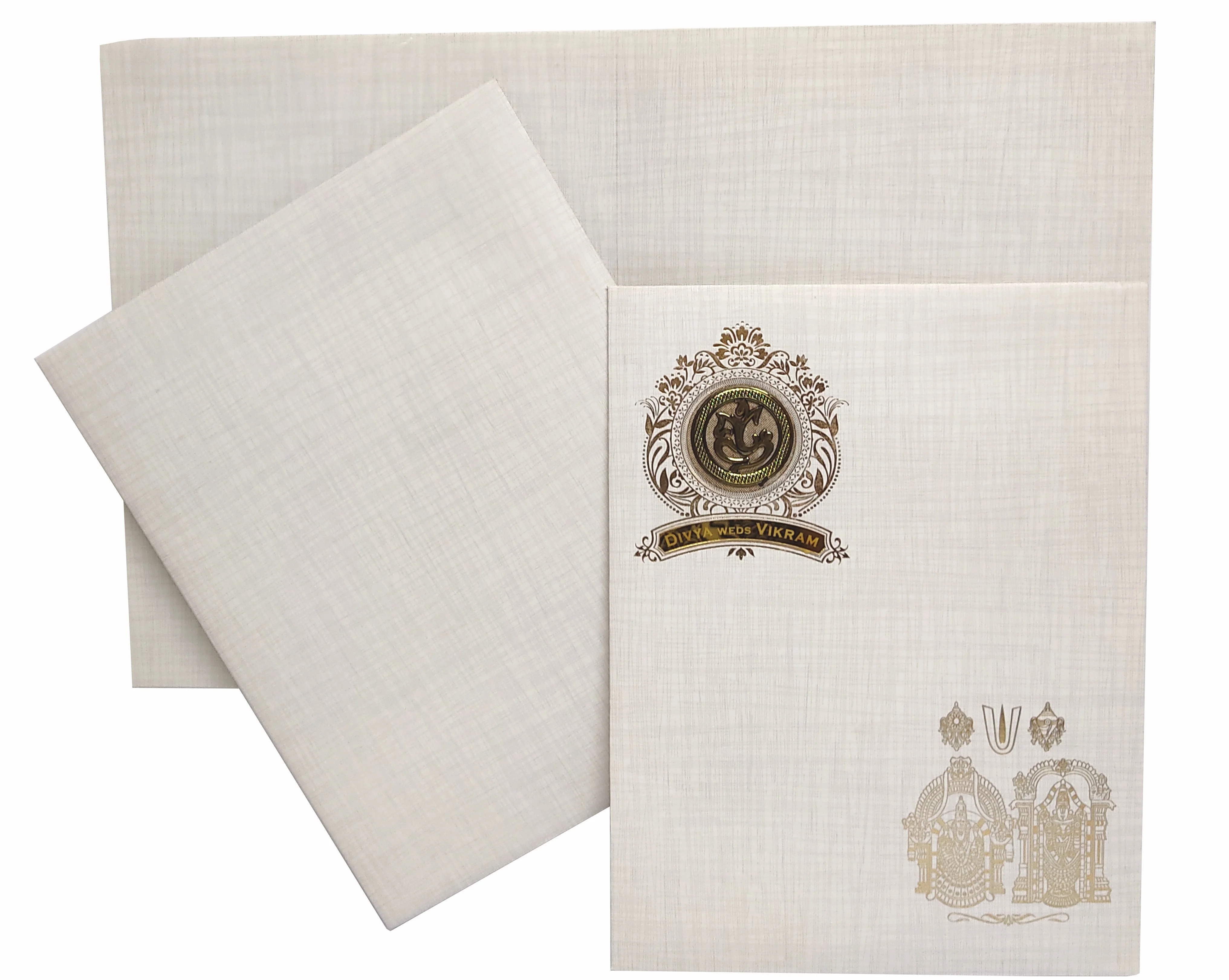 Grey Balaji Padmavathi Foil Nameplate Wedding Card-KNK9401G