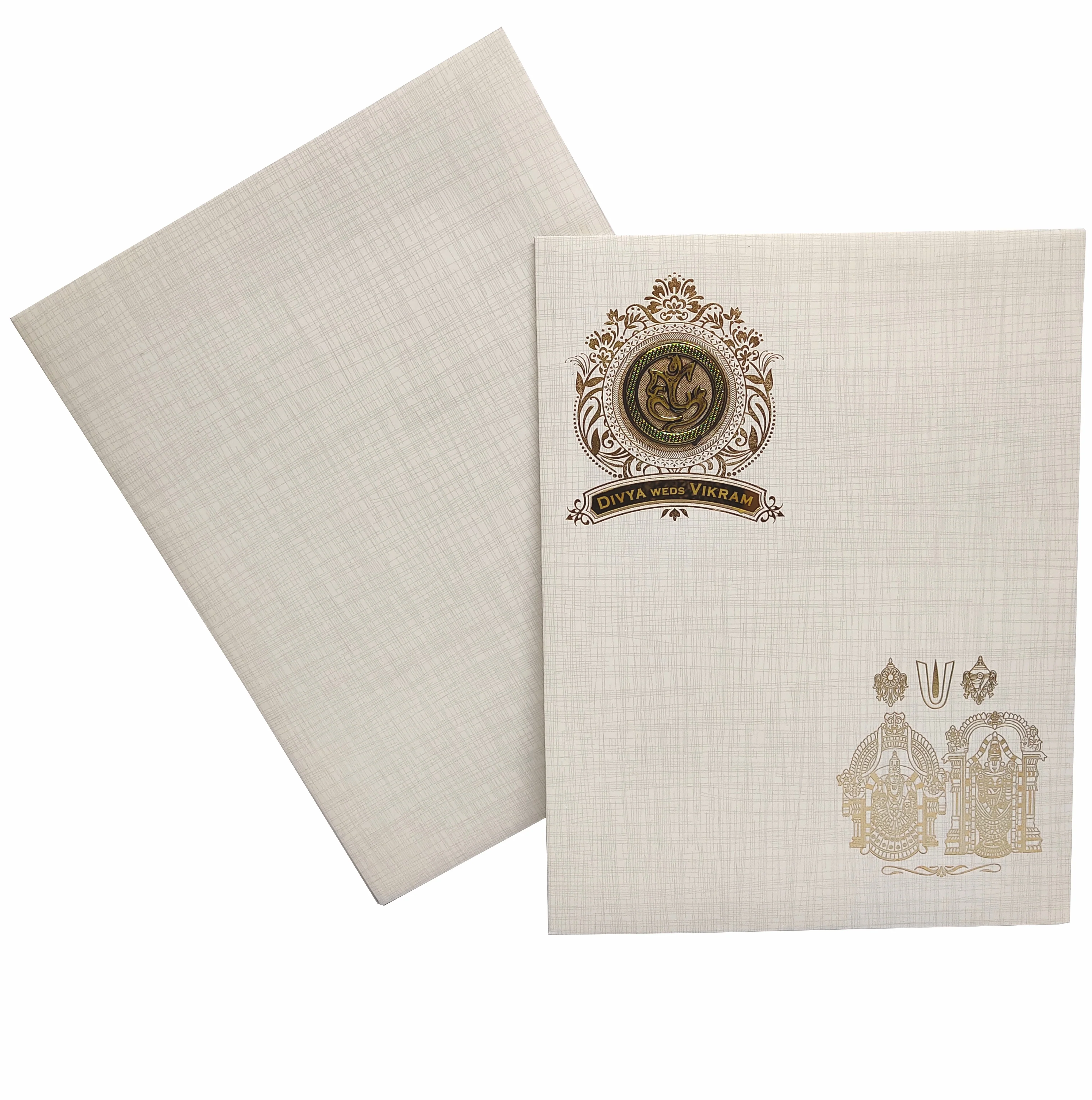 Grey Balaji Padmavathi Foil Nameplate Wedding Card-KNK9401G - Image 2