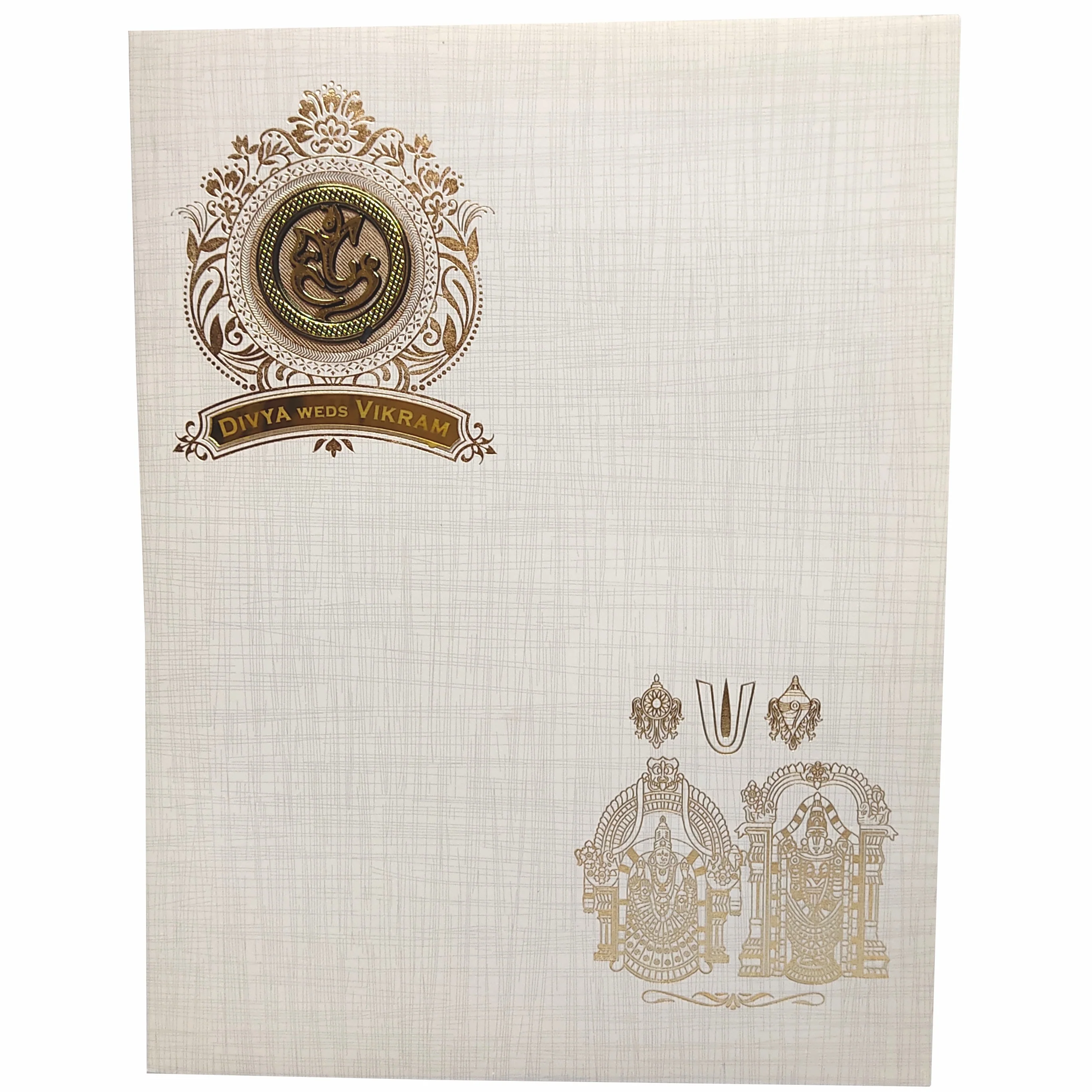 Grey Balaji Padmavathi Foil Nameplate Wedding Card-KNK9401G - Image 3