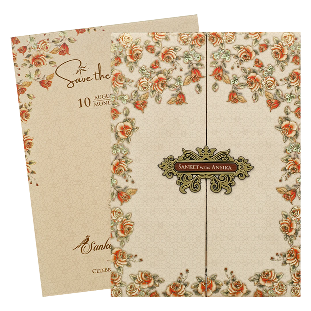 Ivory Floral Padded Wedding Card-KVN07230 - Image 2