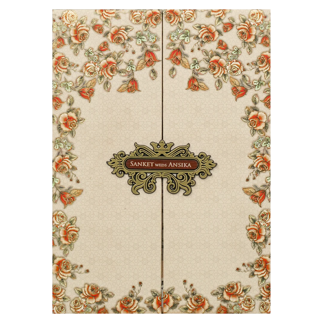 Ivory Floral Padded Wedding Card-KVN07230 - Image 3