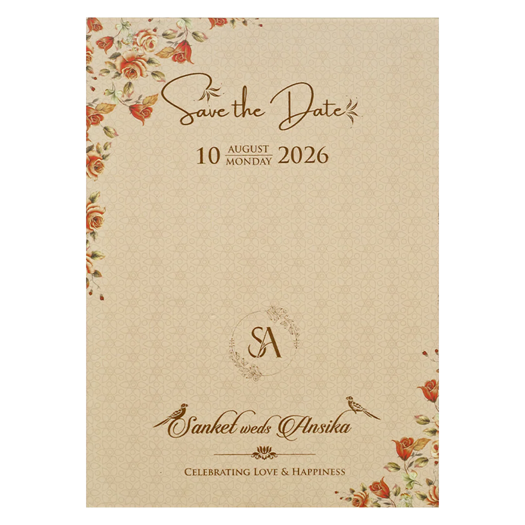 Ivory Floral Padded Wedding Card-KVN07230 - Image 4