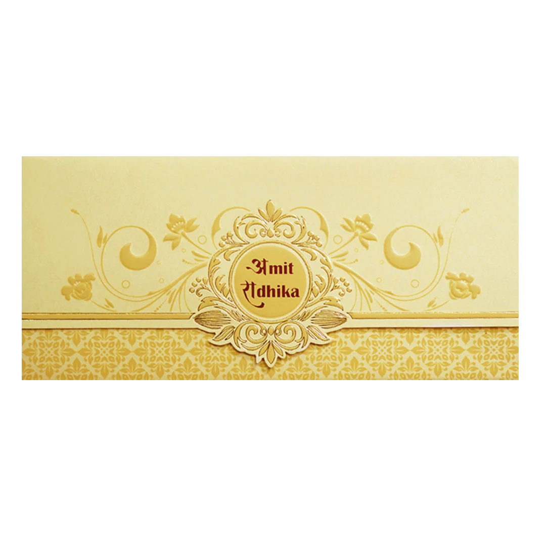 Ivory Gold Embossed Floral Wedding Invitation Card-KPR06290 - Image 3