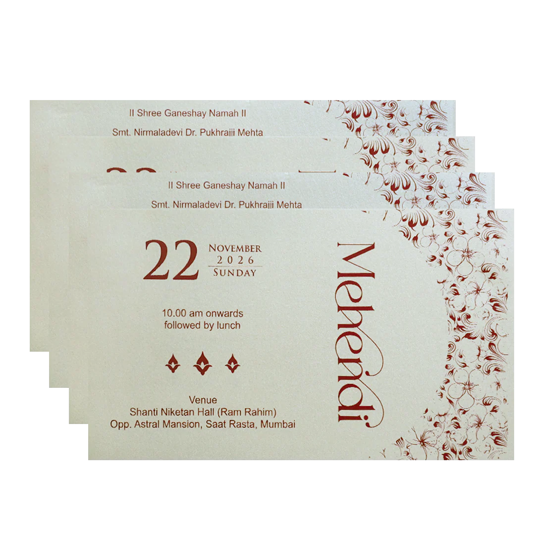 Ivory Gold Floral Mandala Wedding Invitation Card-KPR06400 - Image 5