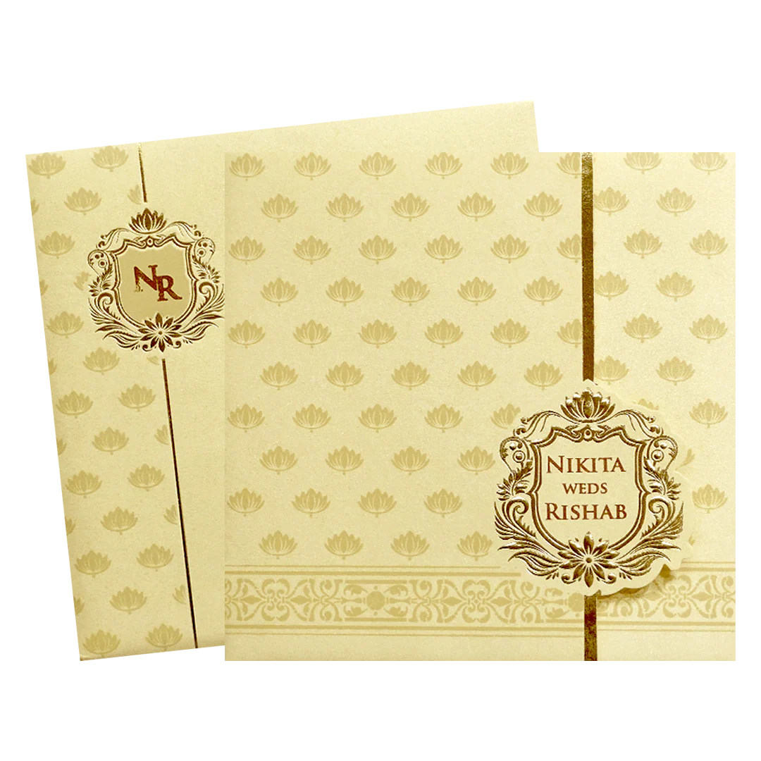 Ivory Gold Lotus Pattern Wedding Invitation Card-KPR06200 - Image 2