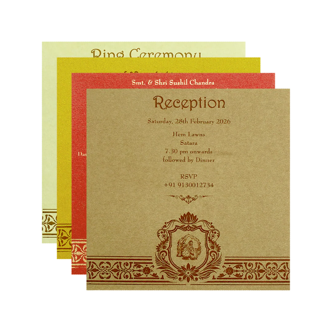 Ivory Gold Lotus Pattern Wedding Invitation Card-KPR06200 - Image 5