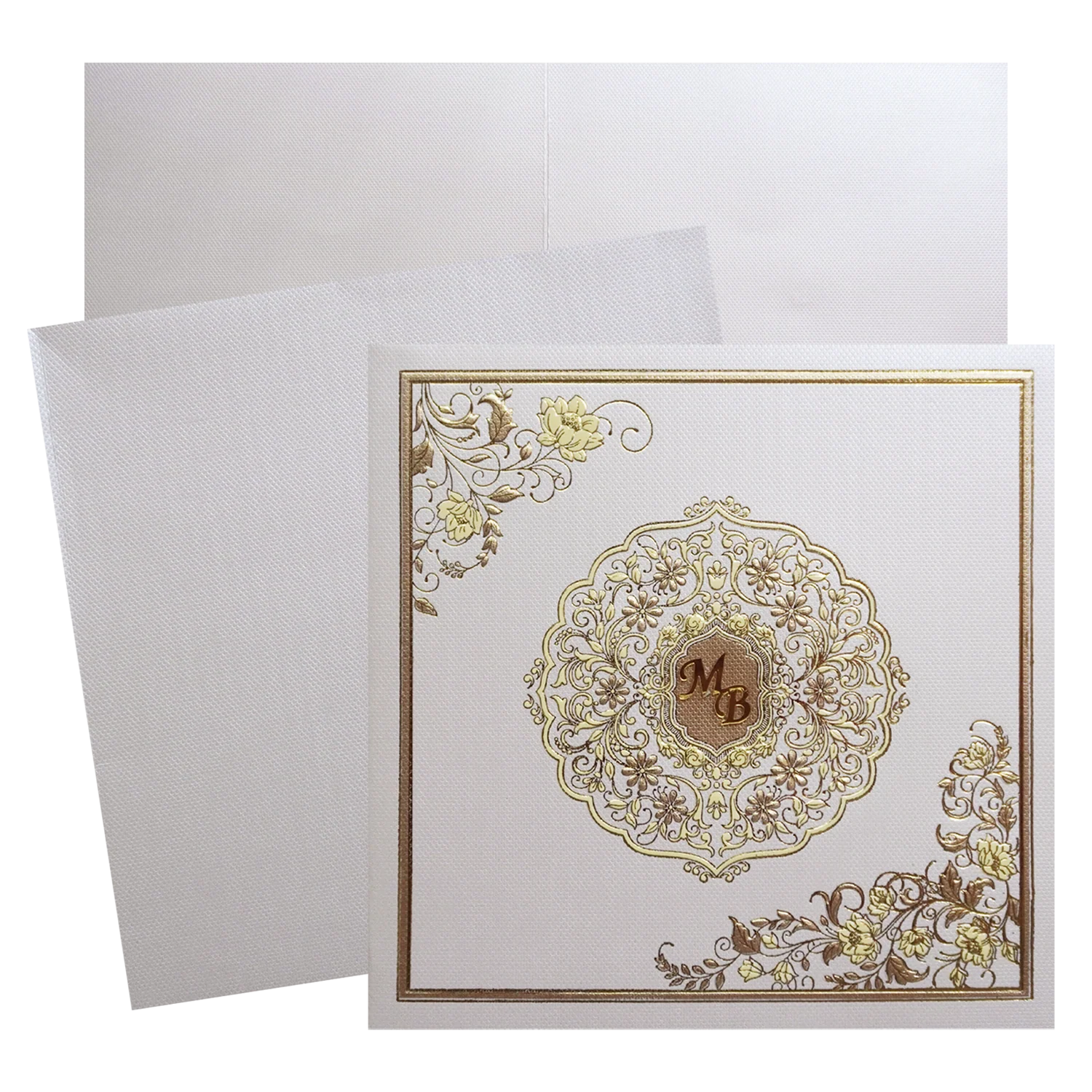 Ivory Golden Floral Wedding Card-KSI11550