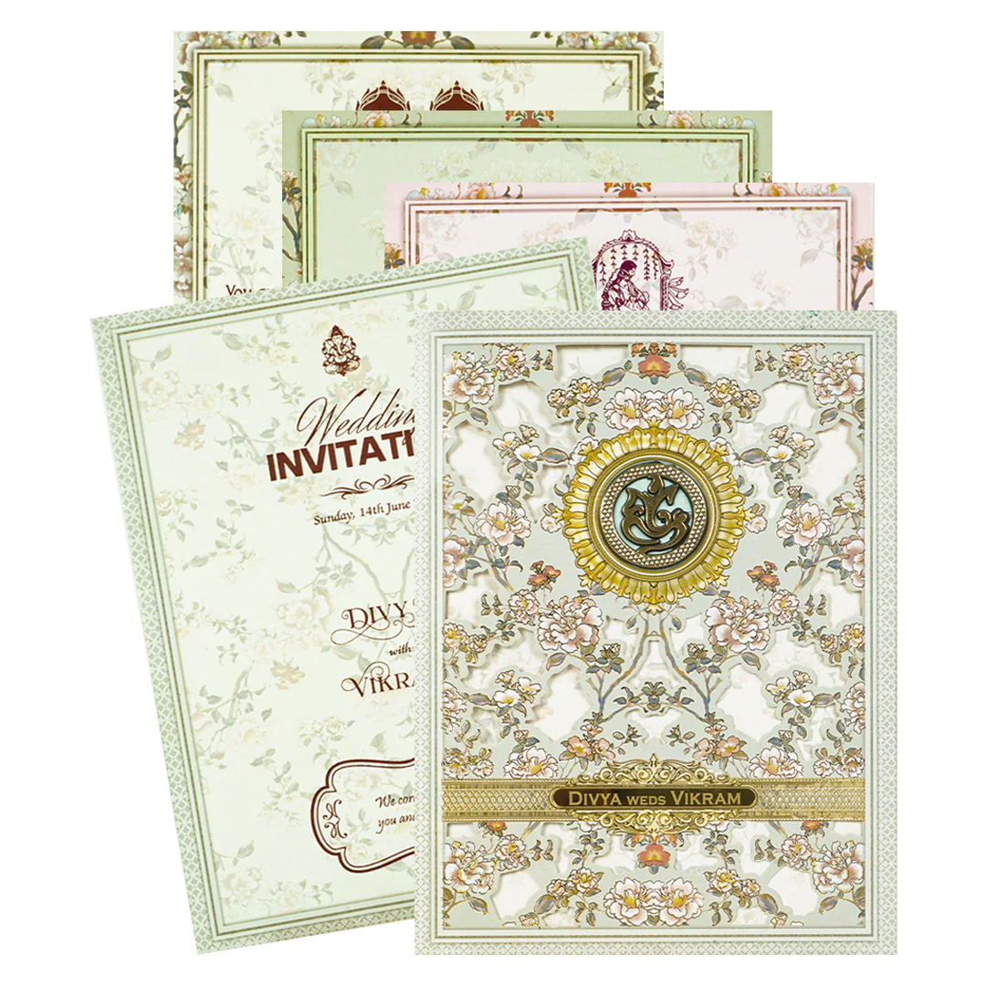 Green Gold Foiled Floral Wedding Card-KNZT2301