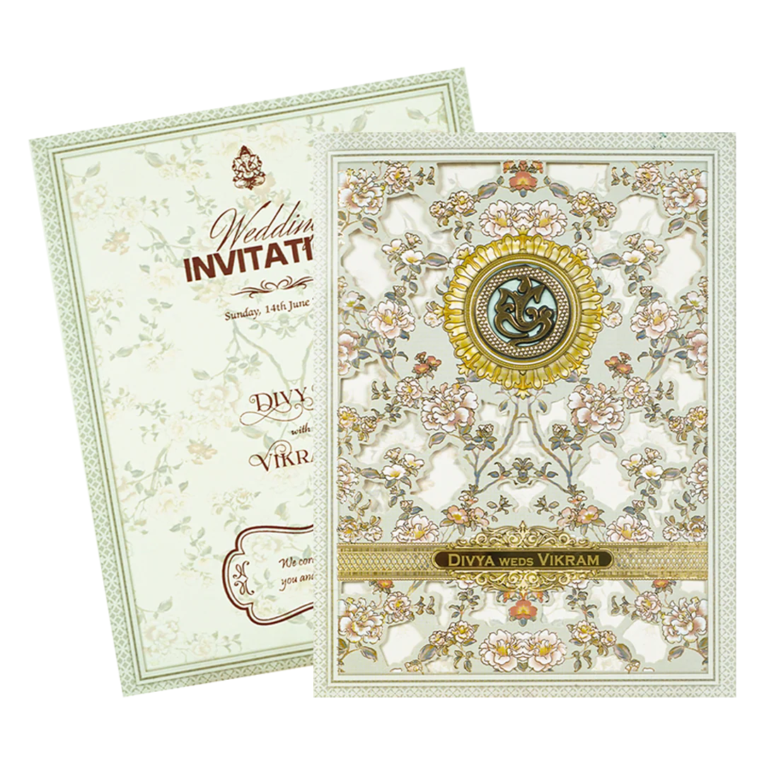 Green Gold Foiled Floral Wedding Card-KNZT2301 - Image 2