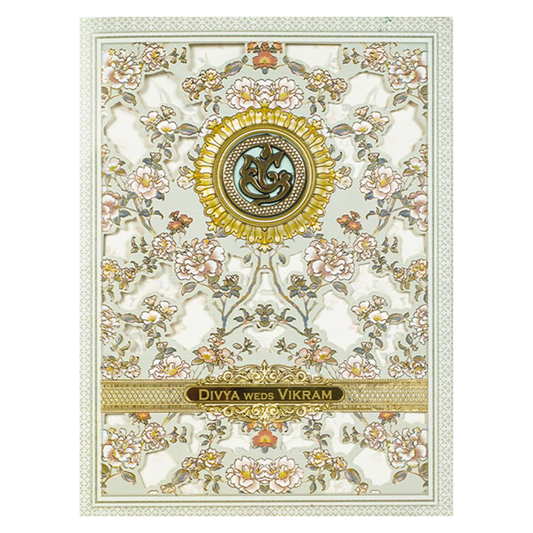 Green Gold Foiled Floral Wedding Card-KNZT2301 - Image 3