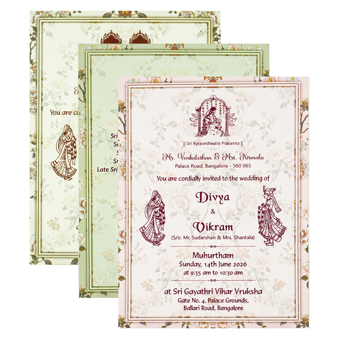 Green Gold Foiled Floral Wedding Card-KNZT2301 - Image 5