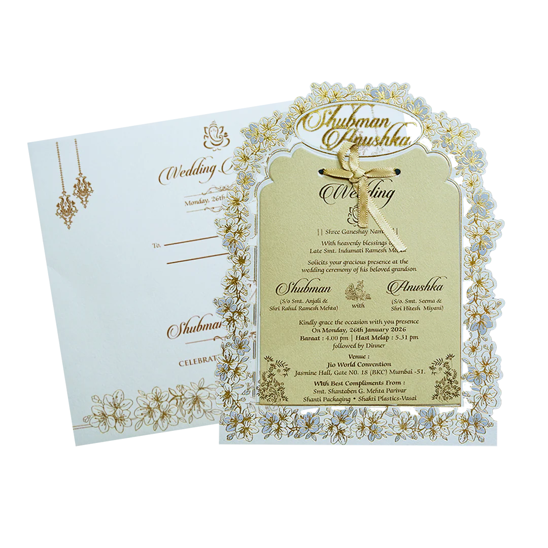 Ivory Laser Cut Gold Foil Wedding Invitation Card with Custom Name-KRB09141 - Image 2
