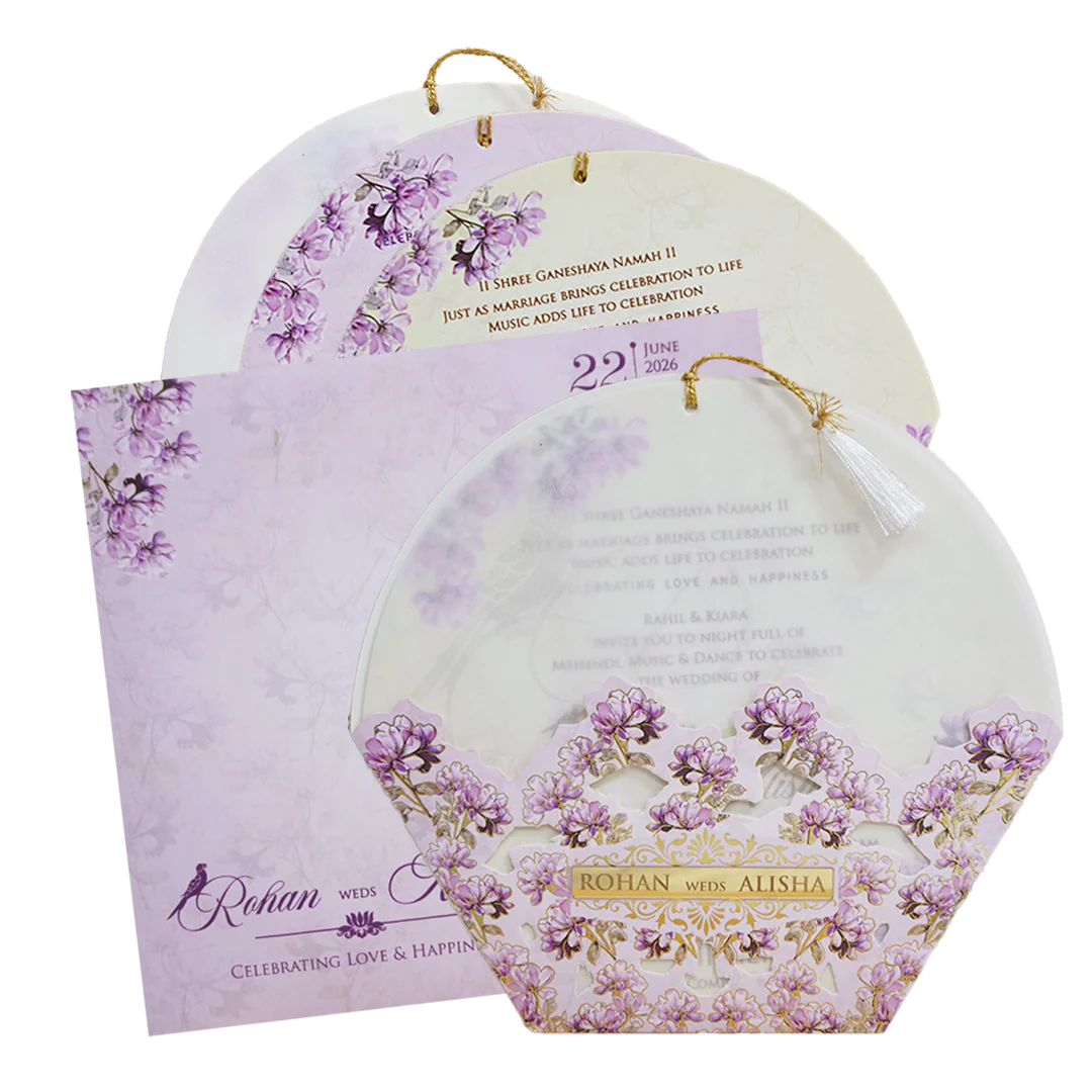 Ivory Lavender Floral Laser -cut Wedding Card-KFR15250
