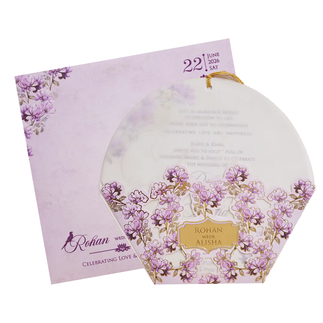Ivory Lavender Floral Laser-cut Wedding Card - KFR15160 - Image 2