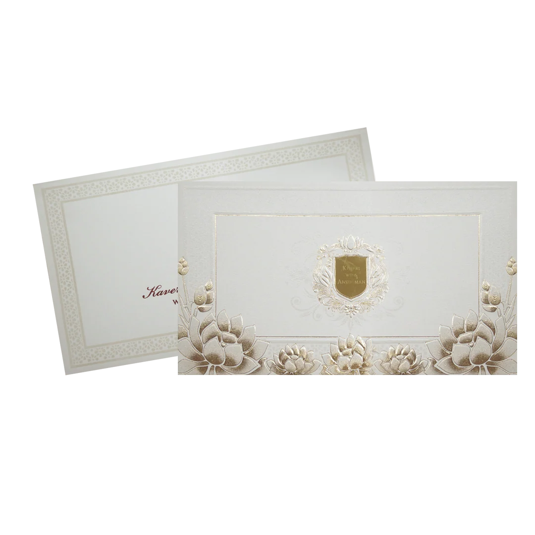 Ivory Lotus Gold Foil Luxury Wedding Invitation Card-KPR24600 - Image 2