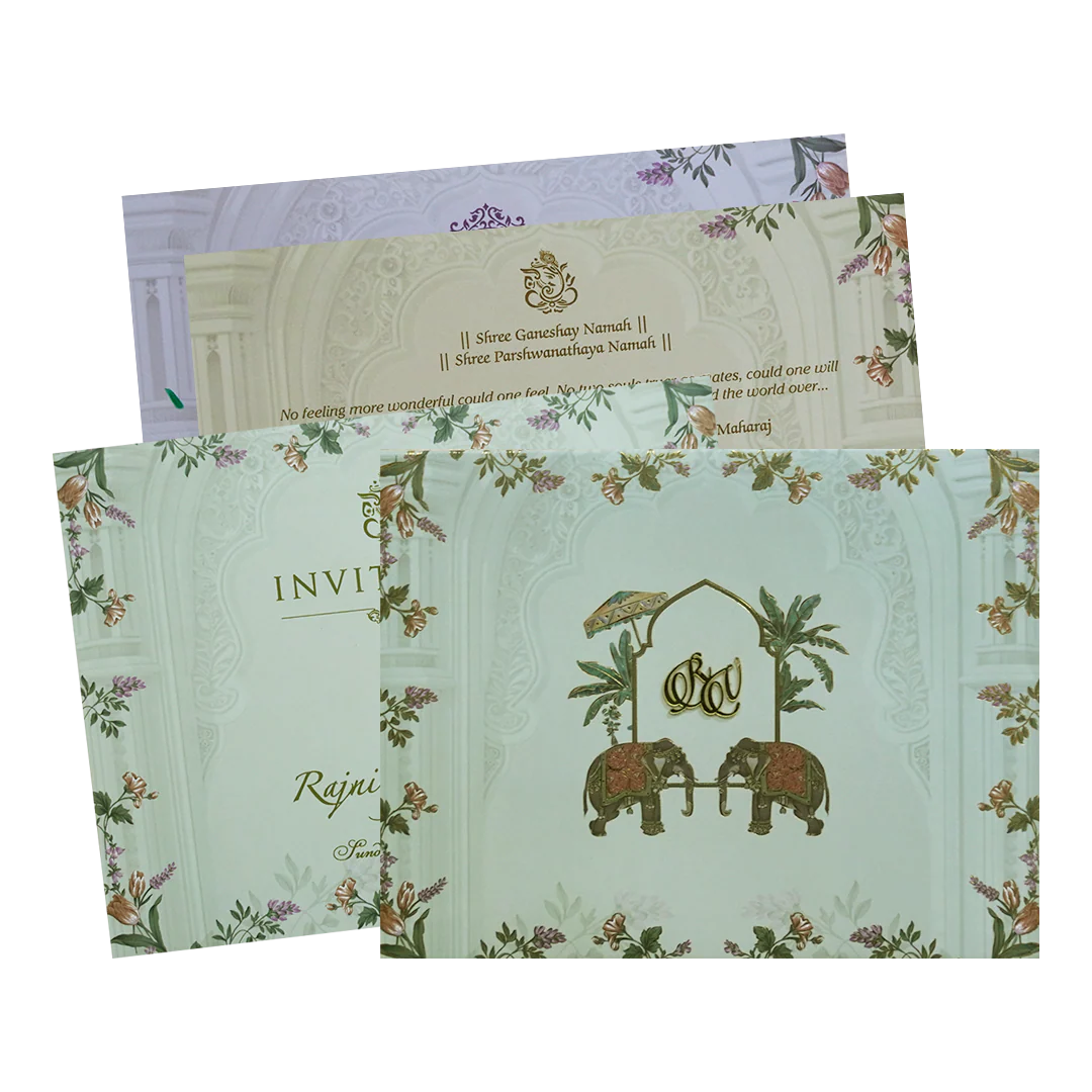 Green Padded Floral Arch Wedding Card- KVN07300