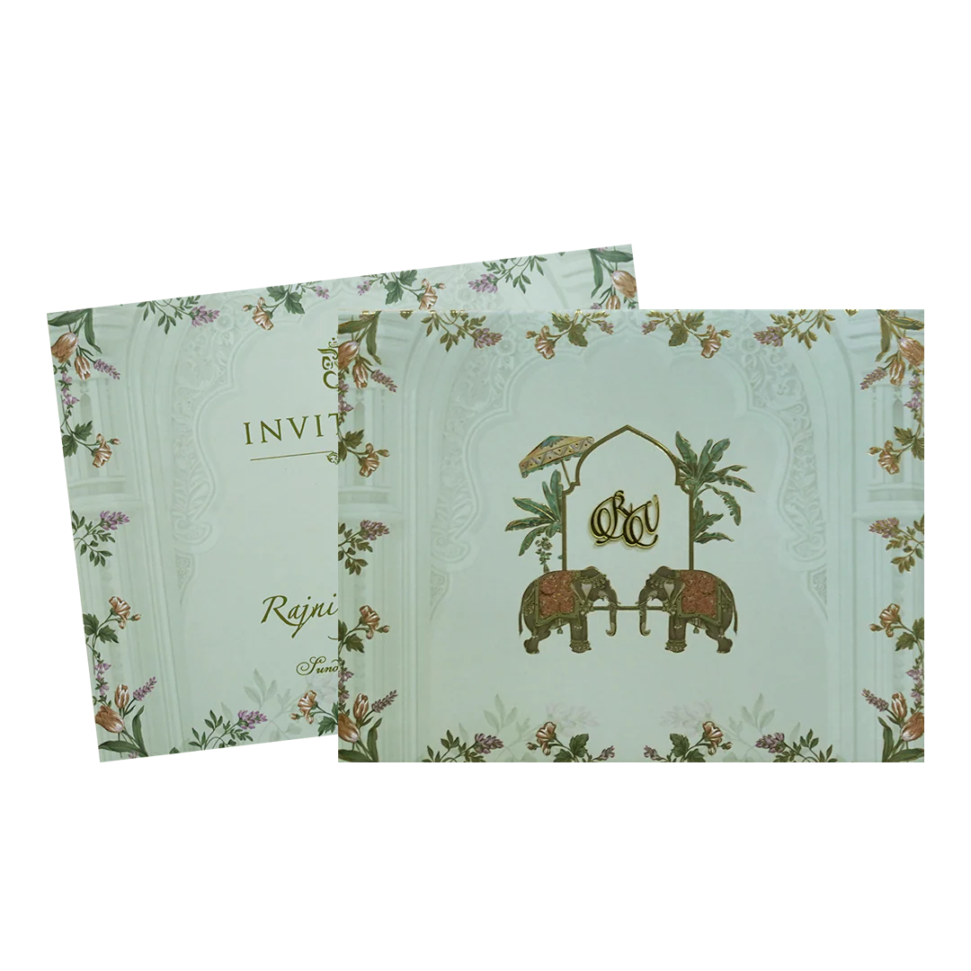 Green Padded Floral Arch Wedding Card- KVN07300 - Image 2