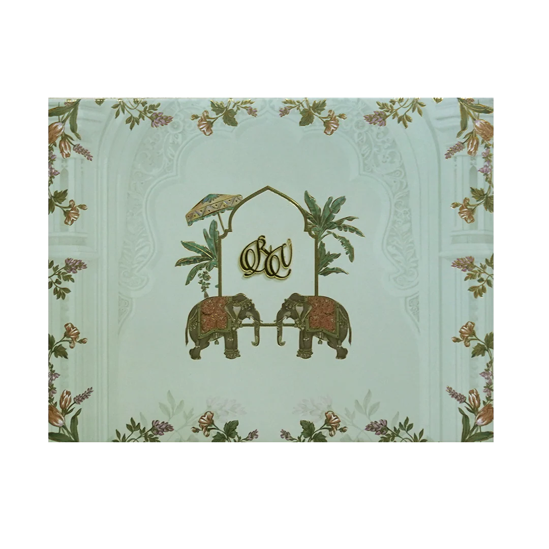 Green Padded Floral Arch Wedding Card- KVN07300 - Image 3