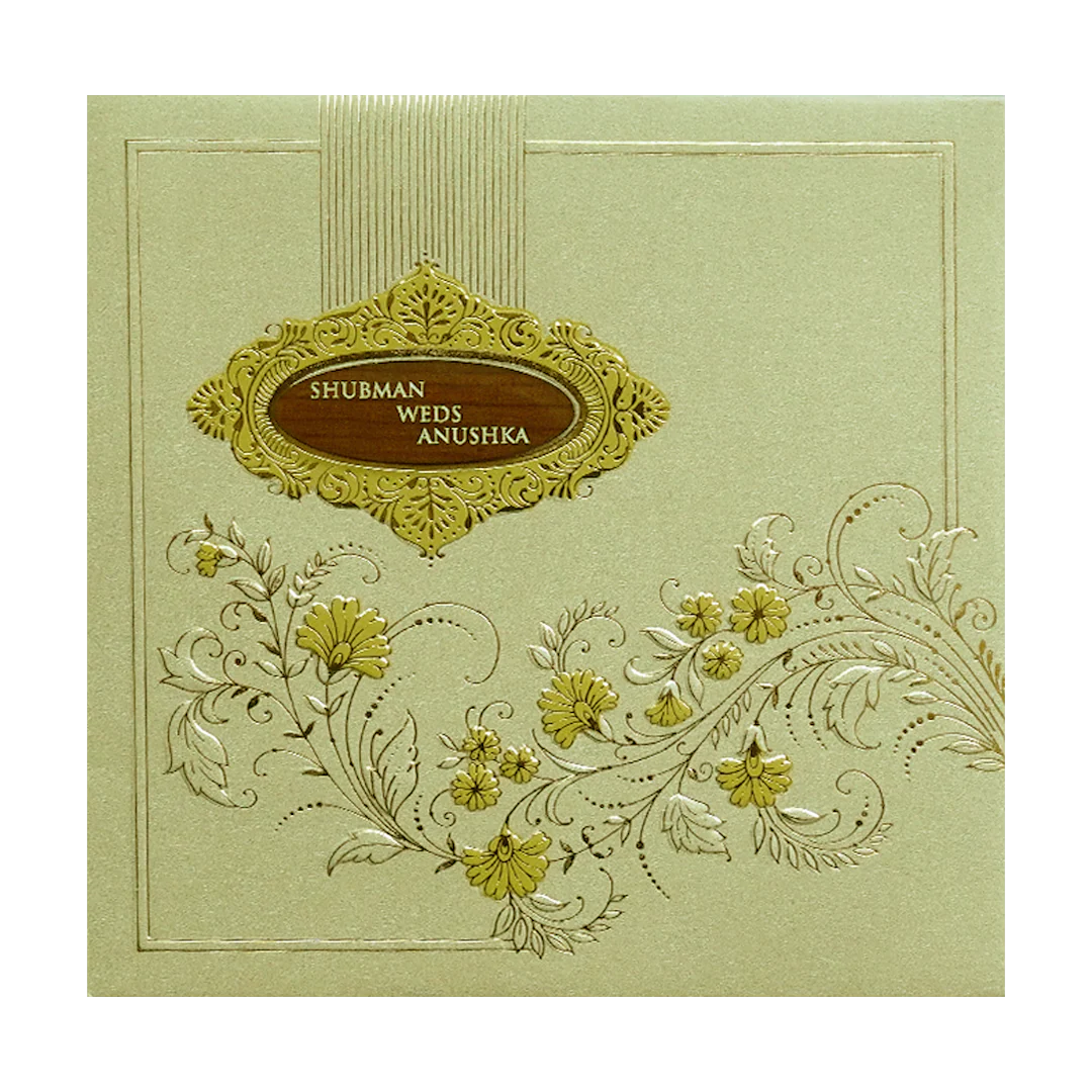 Ivory Padded Gold Foil Embossed Wedding Invitation Card-KRB09581 - Image 3